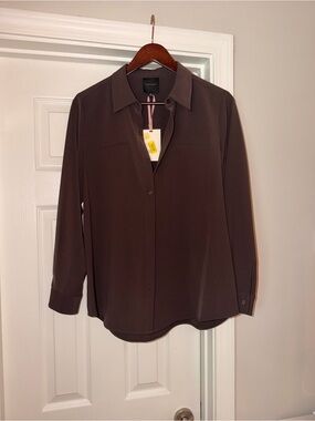 Alex Marie Dark Brown Button-Front Blouse